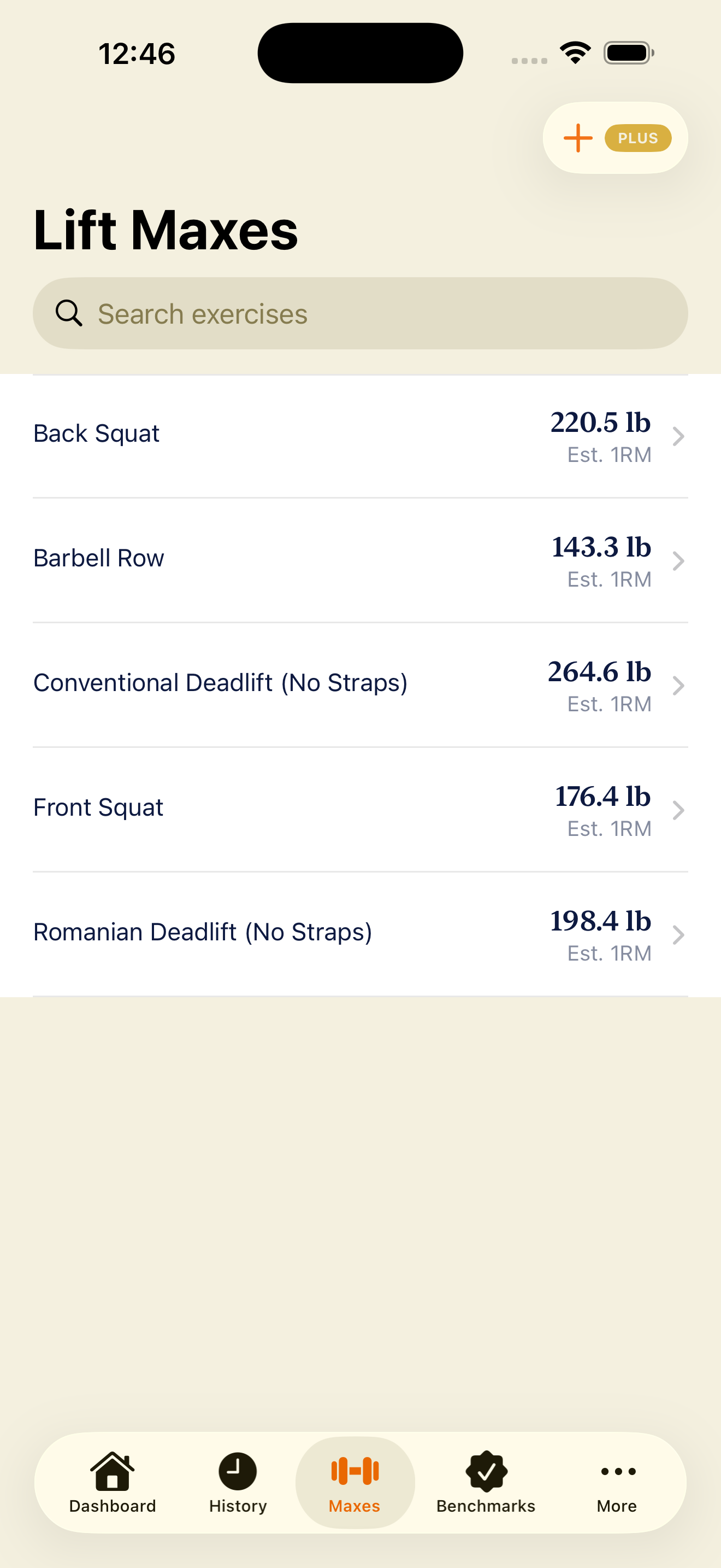 One-rep max tracking